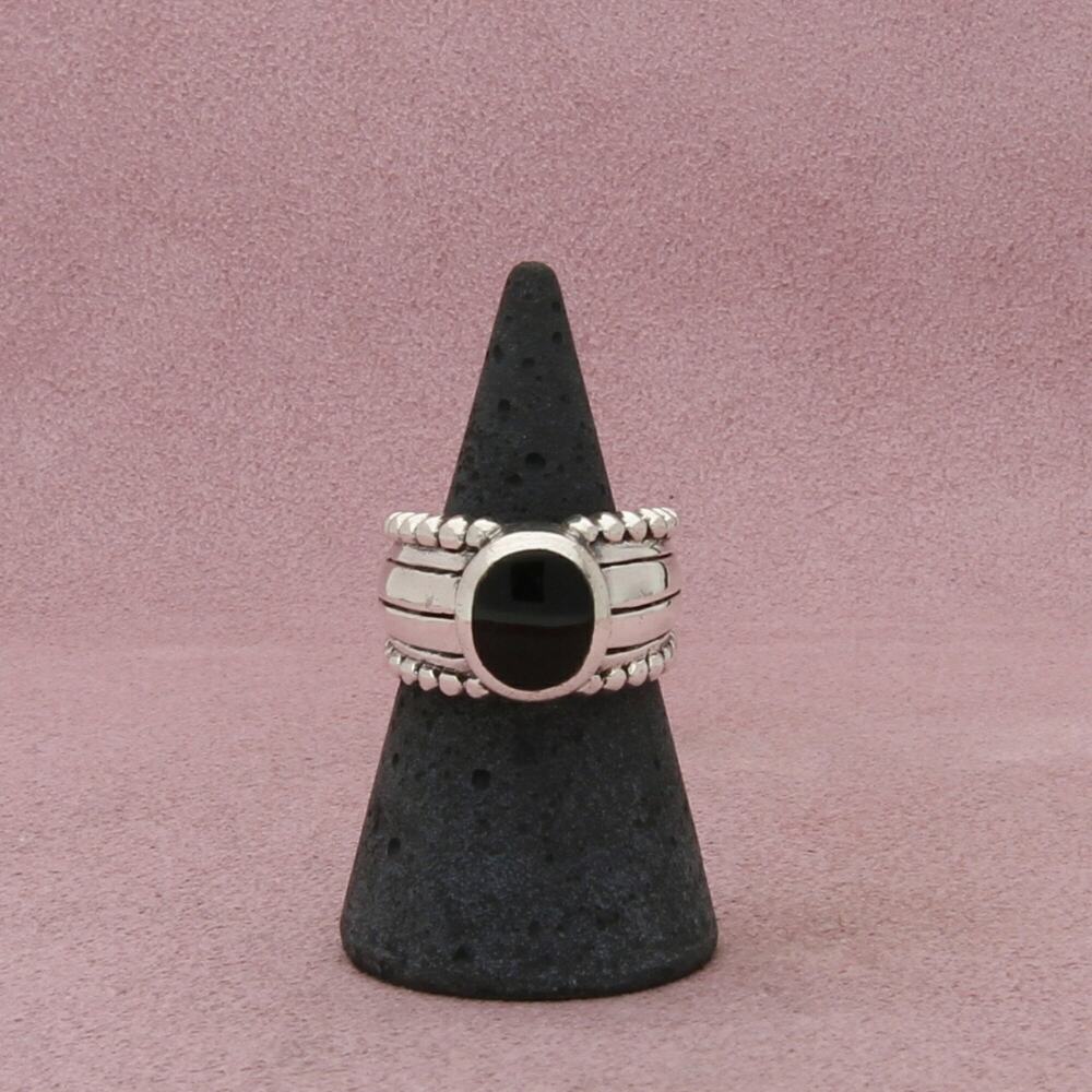 sterling silver vintage beaded onyx band ring size 6.75